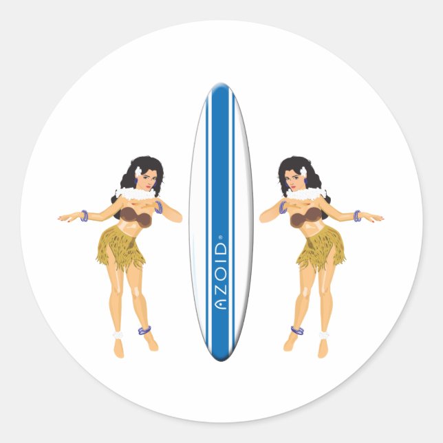 Sticker Rond 2 Hulas et Surf Board (Devant)