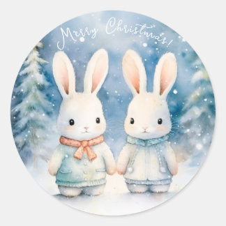 Sticker Rond 2 lapins de Noël