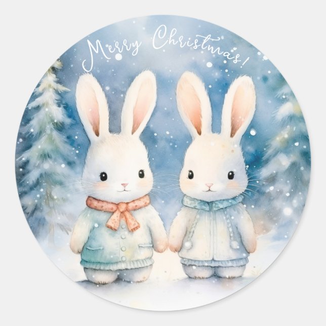 Sticker Rond 2 lapins de Noël (Devant)