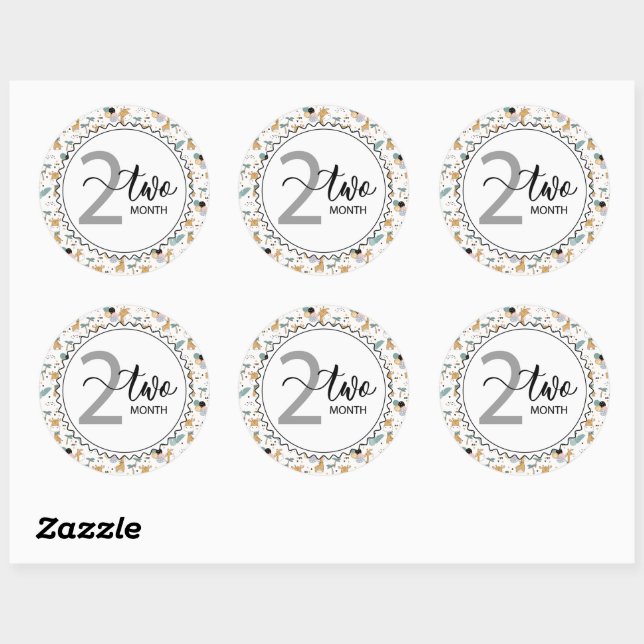 Sticker Rond 2 Mois Jalon bébé Giraffes et ballons (Feuille)