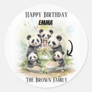 Sticker Rond 2 Parents 3 Enfants - Aquarelle Famille Anniversai