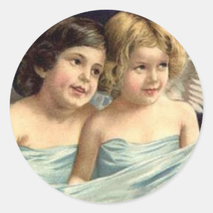 Sticker Rond 2 Petits anges en bleu