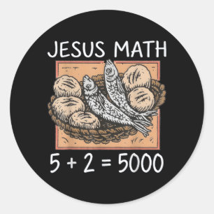 Sticker Rond 2 Poissons 5 pains Jésus nourrit les 5000 Chrétien