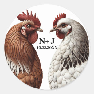 Sticker Rond 2 Poulet de campagne ferme Mariage Barnyard