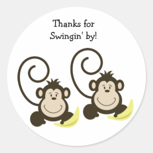 Sticker Rond 2 Singes Silly Anniversaire ou Baby shower Favoris