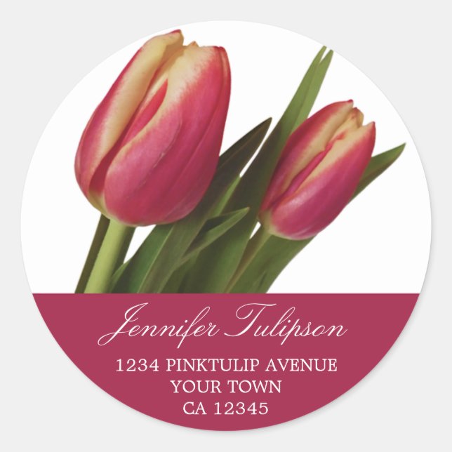 Sticker Rond 2 Tulipes rose et jaune (Devant)