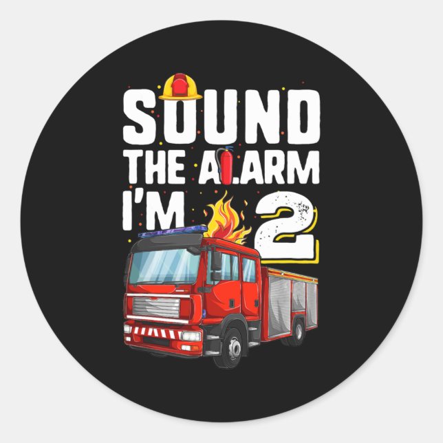Sticker Rond 2 Years Old Firetruck Birthday Toddler (Devant)