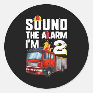 Sticker Rond 2 Years Old Firetruck Birthday Toddler