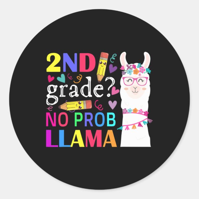 Sticker Rond 2e année Aucun problème-llama Enseignant Élève Pre (Devant)