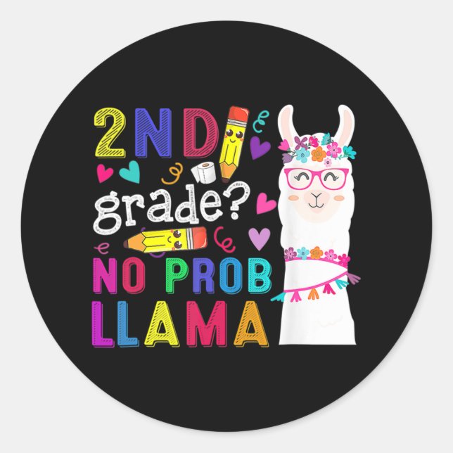 Sticker Rond 2E Année Pas De Prob Llama Enseignant Retour À L'É (Devant)