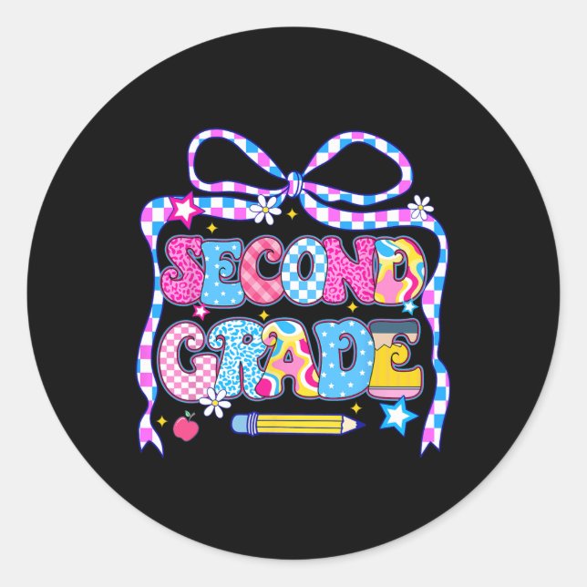 Sticker Rond 2e année pour les filles garçon enseignant deuxièm (Devant)