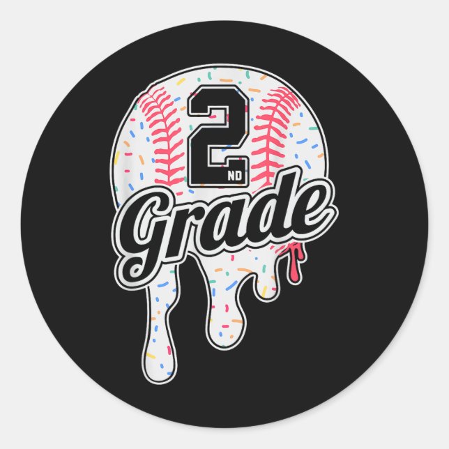 Sticker Rond 2e année Retour à l'école Baseball Drip Glace B (Devant)