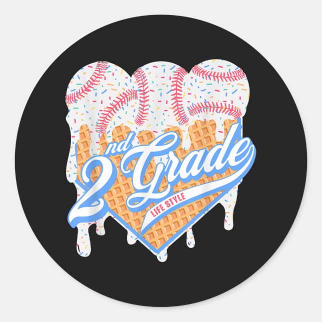 Sticker Rond 2e année Retour à l'école Baseball Drip Glace B (Devant)