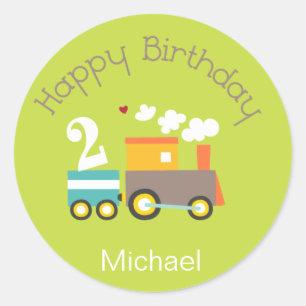 Sticker Rond 2e anniversaire Boy Train Cupcake Topper/Stickers