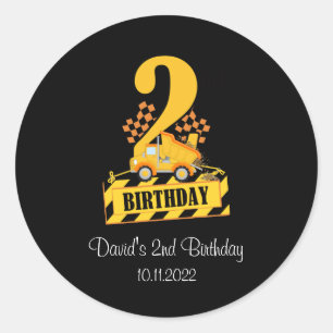 Sticker Rond 2e anniversaire Camion de construction noir et jau