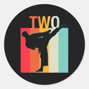 Sticker Rond 2e anniversaire Karate Cadeau Retro Taekwondo Mart