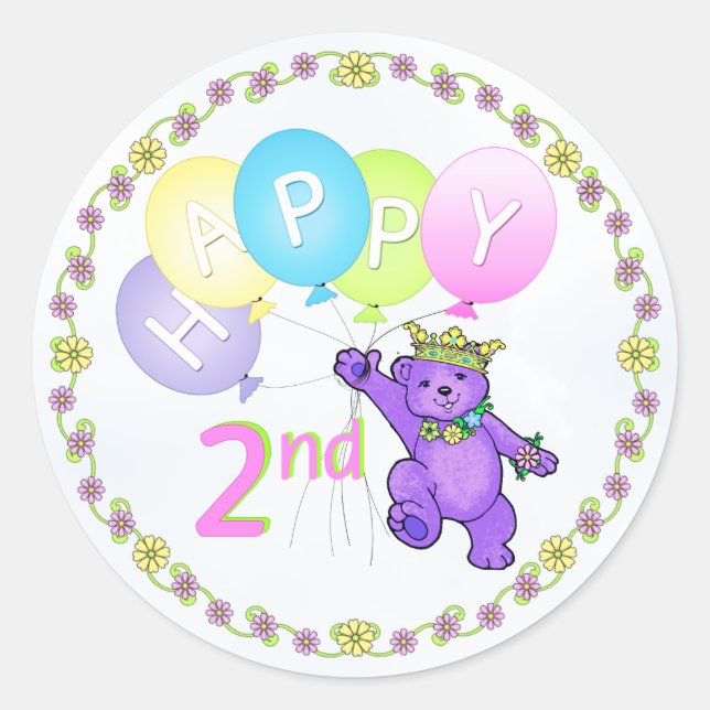 Sticker Rond 2e anniversaire Princesse Bear Happy (Devant)