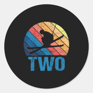 Sticker Rond 2e anniversaire Retro Ski Ski Ski 2 ans Garçon fil