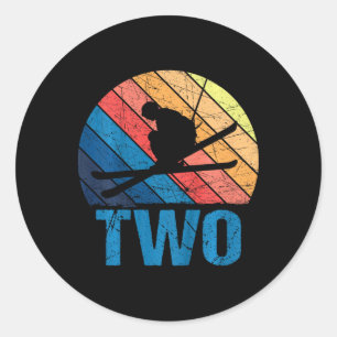 Sticker Rond 2e anniversaire rétro ski skieur 2 ans garçons fil