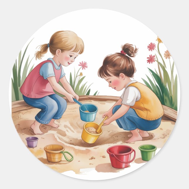 Sticker Rond 2e anniversaire Sandbox Girl Party (Devant)