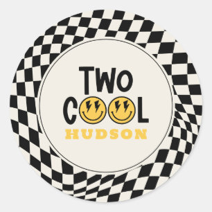 Sticker Rond 2e anniversaire sourire visage rétro noir blanc su