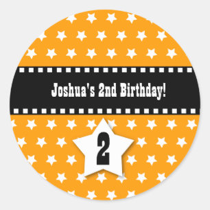 Sticker Rond 2e anniversaire Stars de garçon pointillés Ruban A