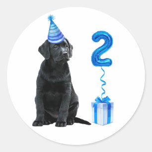 Sticker Rond 2ème Anniversaire Chiot Thème - Chien bleu mignon