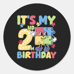 Sticker Rond 2ème fête d'anniversaire d'autisme Autistique 2 an