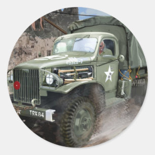 Sticker Rond 2ÈME GUERRE MONDIALE American Army Truck