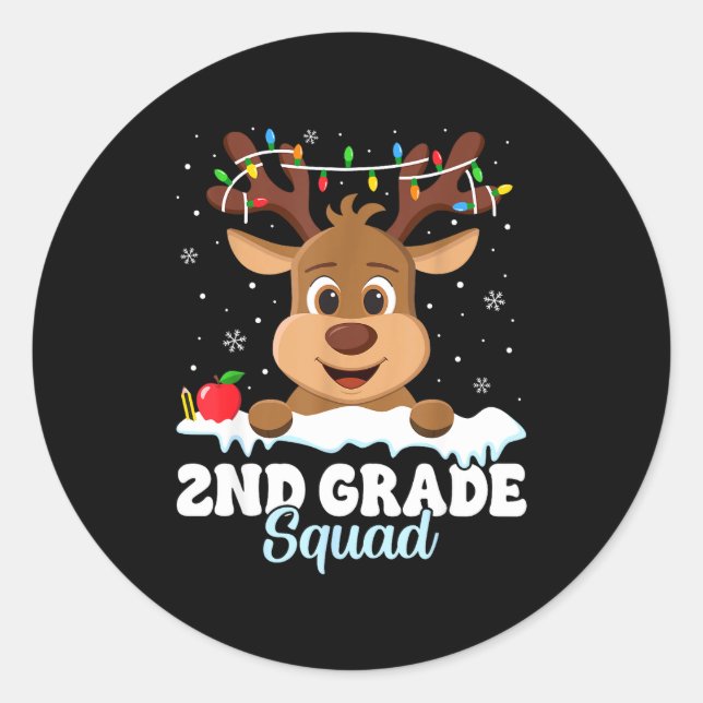 Sticker Rond 2nd Grade Teacher Christmas Second Grade Squad Rei (Devant)