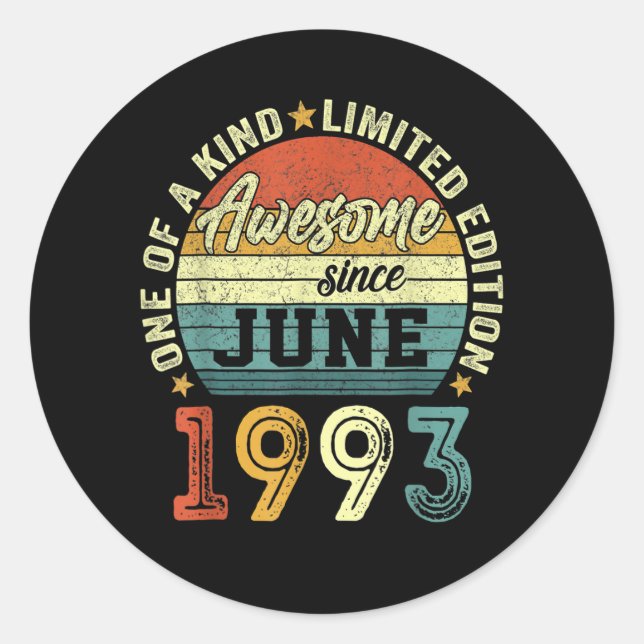 Sticker Rond 30 Anniversaire Awesome depuis Juin 1993 30e (Devant)