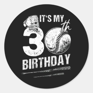 Sticker Rond 30 Ans De Baseball Vintage Joyeux 30E Anniversaire