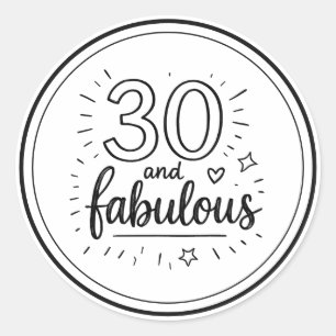Sticker Rond 30 ans et Fabuleux Doodle Joyeux 30e Anniversaire