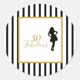 Sticker Rond 30 ans et fabuleux, fête d'anniversaire noir et or