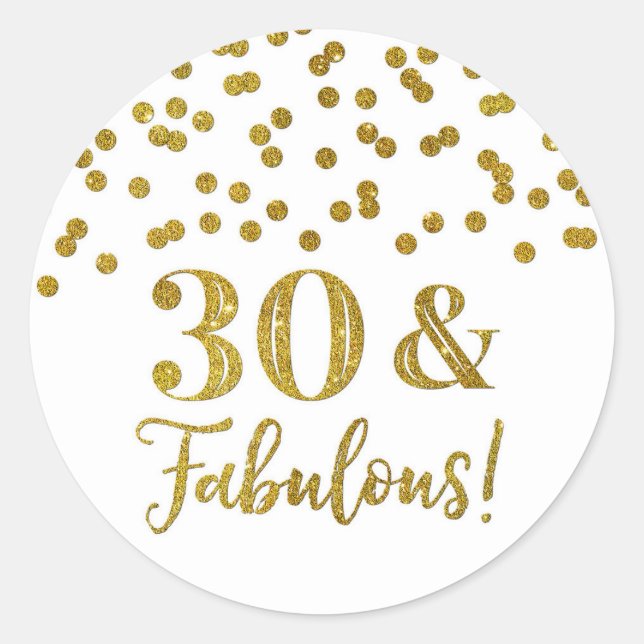 Sticker Rond 30 & Fabuleux Confetti Or Anniversaire (Devant)