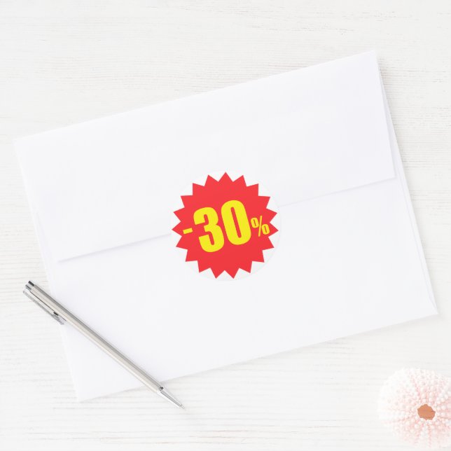 Lot De 20 Stickers Ronds - Motif "solde 30%" - 5cm - Autocollants Promotionnels Neufs
