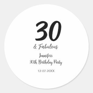 Sticker Rond 30e anniversaire ajouter nom date année noir
