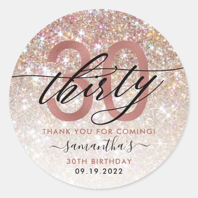 Sticker Rond 30e anniversaire Chic Parties scintillant Ombre Me (Devant)