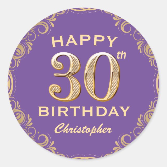Sticker Rond 30e anniversaire de la Parties scintillant violet  (Devant)