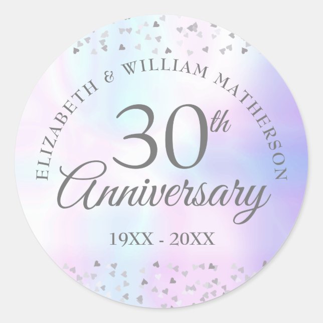 Sticker Rond 30e anniversaire de Mariage Coeurs Confetti Pearl (Devant)