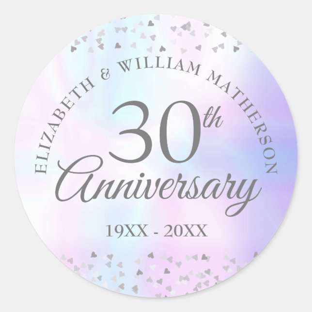 Sticker Rond 30e Anniversaire de Mariage Cœurs Confettis Perle (Devant)