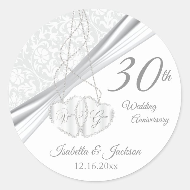 Sticker Rond 30e anniversaire de Mariage Design (Devant)