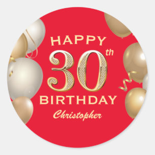 Sticker Rond 30e Anniversaire des Ballons Rouge et Or