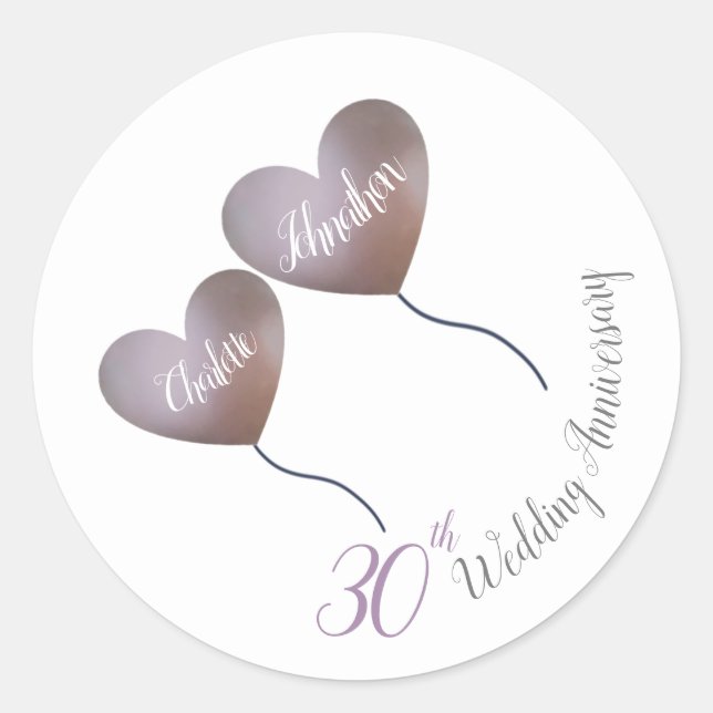 Sticker Rond 30e anniversaire du mariage de ballon perle violet (Devant)
