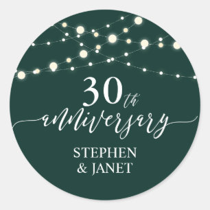 Sticker Rond 30e anniversaire du Mariage vert et blanc