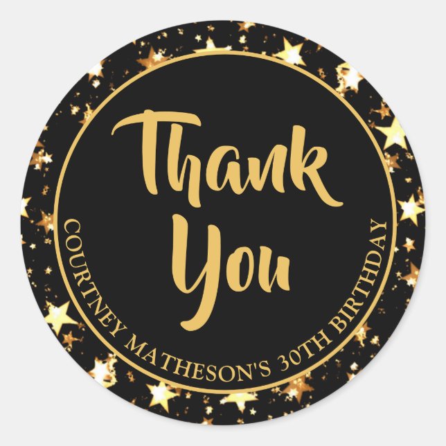 Sticker Rond 30e Anniversaire Étoiles Noires Or THANK YOU Class (Devant)