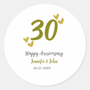 Sticker Rond 30e anniversaire heureux couple de mariages gris d