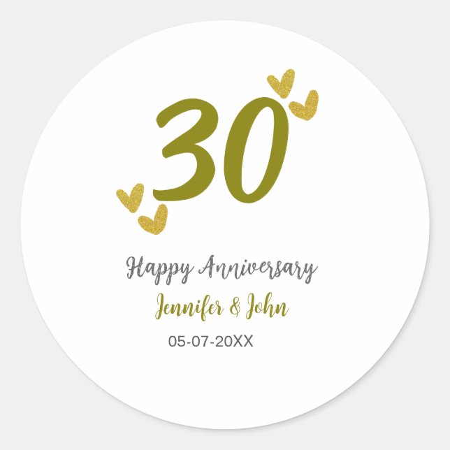 Sticker Rond 30e anniversaire heureux couple de mariages gris d (Devant)
