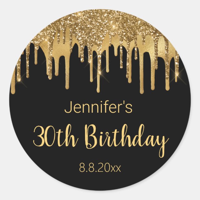 Sticker Rond 30e anniversaire heureux parties scintillant goutt (Devant)