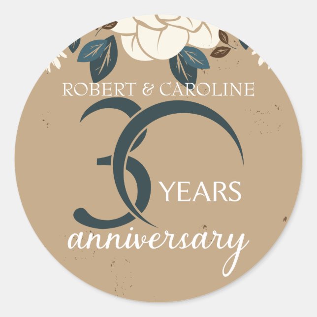 Sticker Rond 30e anniversaire Mariage floral personnalisé (Devant)